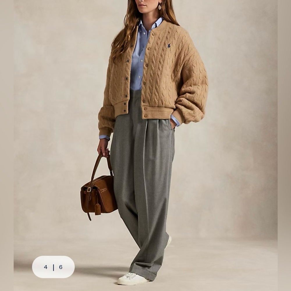 NWT Ralph Lauren - Cable-knit wool-cashmere bomber jacket, size Small, in Camel